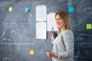 Portrait of business female leader during meeting